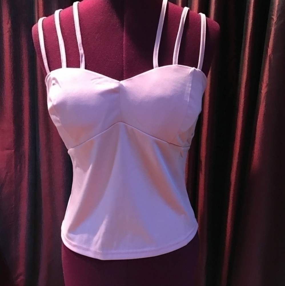 New Jeweled Camisole Style Top Unique Spaghetti Straps Pink S M L Dressy - Picture 5 of 7